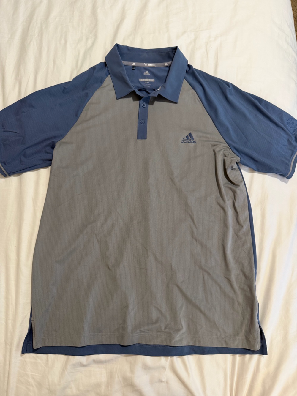 adidas Men’s Gray and Blue Short-Sleeve Polo Climacool